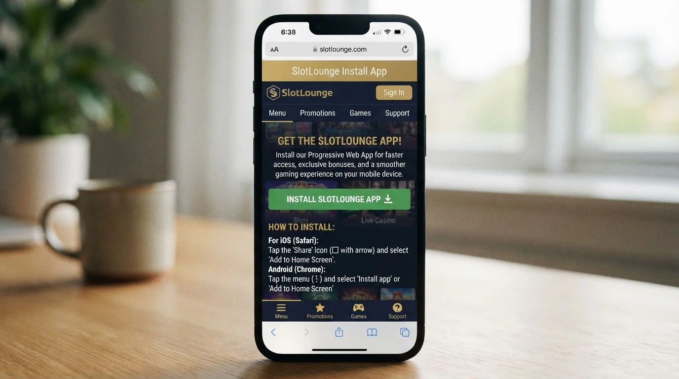 Current SlotLounge mobile install page showing the install control and mobile app presentation